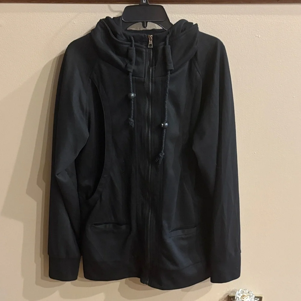 H2H men’s casual Black zip up Hooded Jacket pockets draw string hood cotton XL